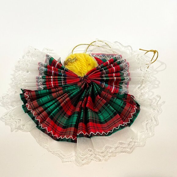 Vintage Handmade Lace & Ribbon Fan Angel Christmas Ornaments Set of 7 - Picture 3 of 5